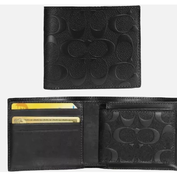 NEW Coach 3 in 1 Men Wallet Signature Leather Smooth Leather/Black CR957 NWT - Picture 4 of 9